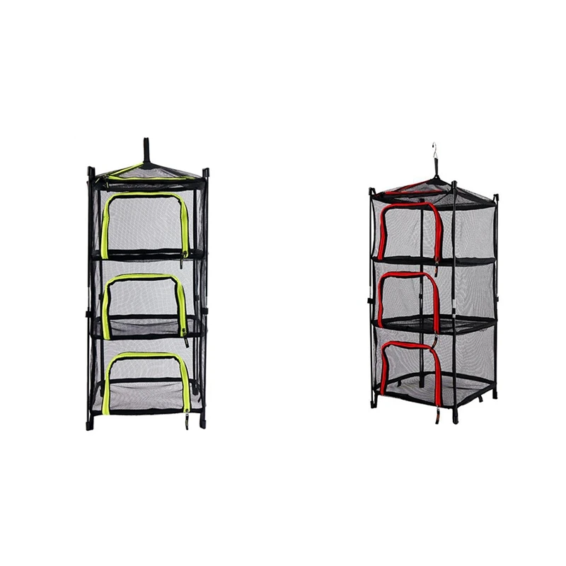 

4 Layers Outdoor Folding Square Mesh Food Dryer Hanging Camping Storage Basket with Zippers