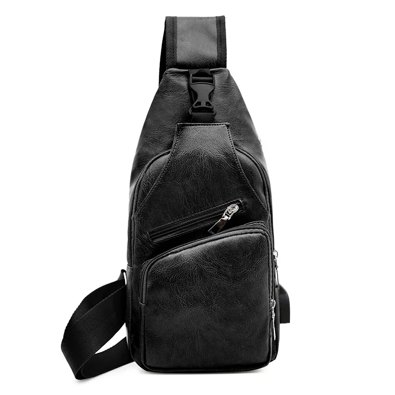 Solid black Мужские сумки через плечо, мужская сумка на груди с USB, дизайнерская сумка через плечо, кожаные сумки на плечо, диагональная упаковка, рюкзак для путешествий - Цвет: Solid black