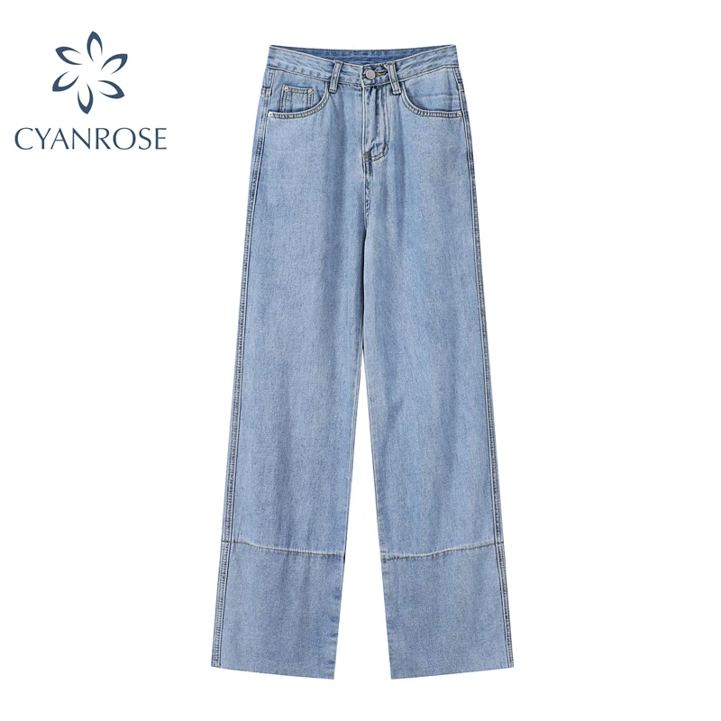 

Женские прямые джинсы с завышенной талией, свободные джинсовые брюки составного кроя с широкими штанинами, длинные брюки в уличном стиле, л...