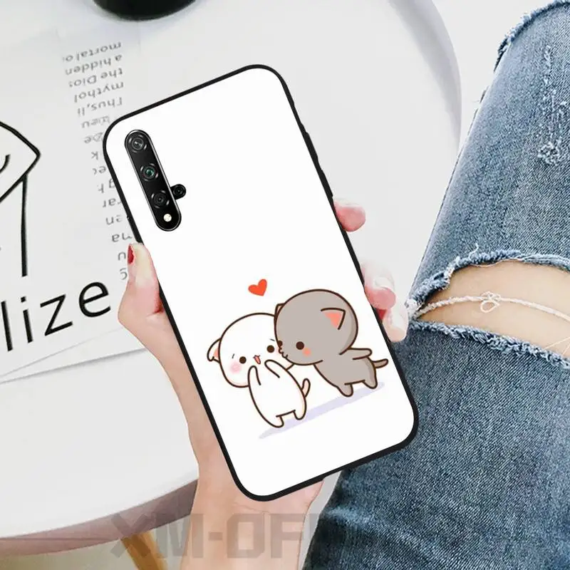 Персиковый Кот мультфильм черный мягкий чехол для телефона Honor 20 lite view20 7C 5 7