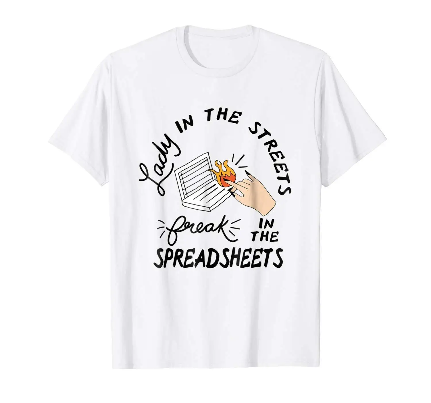 Белая футболка с изображением леди на улице удивления в таблице мультяшная