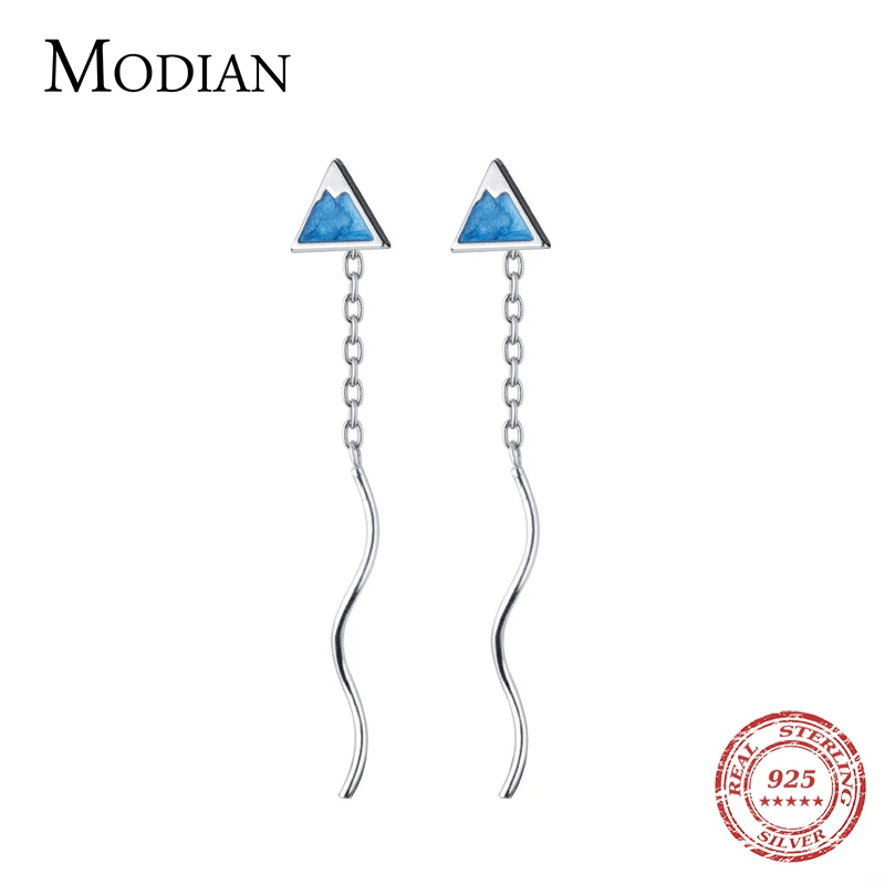 Modian Blue Charm эмали с длинной бахромой Висячие серьги модные ювелирные изделия 100% 925