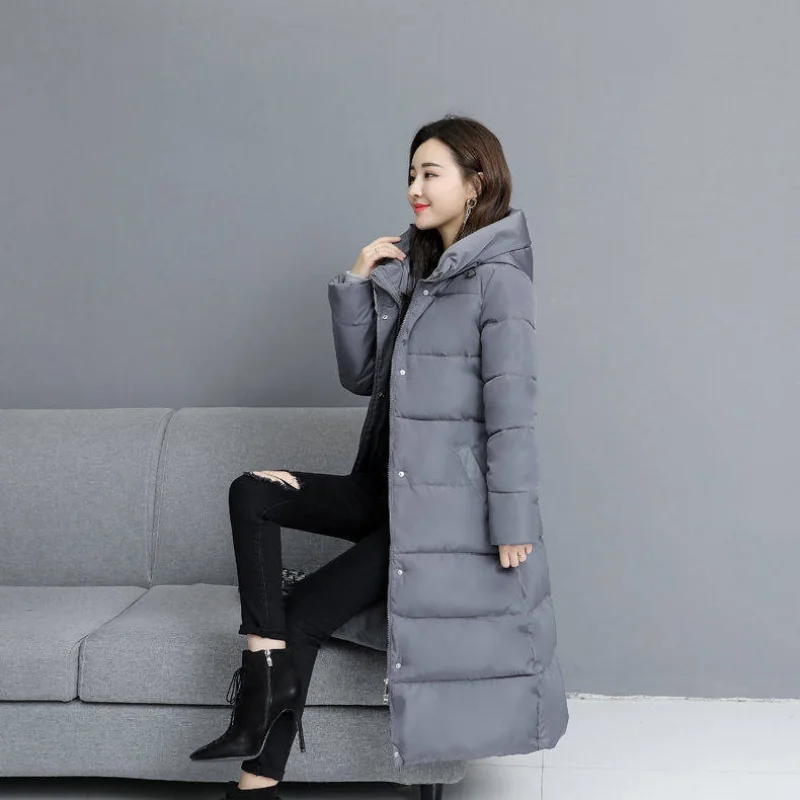 

Black winter parka jacket women 2020 fashion long midi hooded coat coat new elegant zipper Women's down jacket casaco feminino