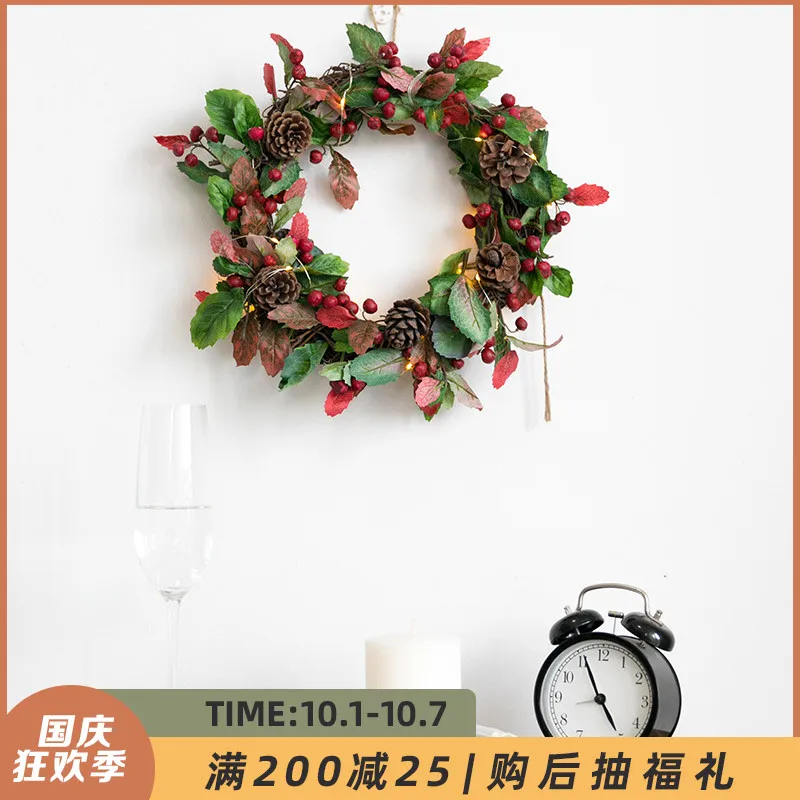 

Имитация красных фруктов на стену, Рождественский венок, дверные подвесные украшения, искусственное зеленое растение, цветок из ротанга, ра...
