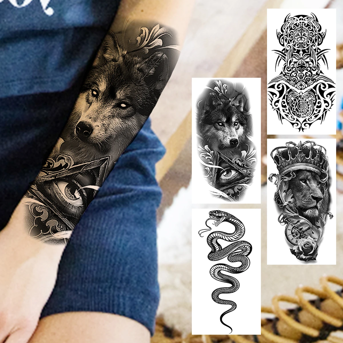 Родовые волчьи глаза временные татуировки для женщин и мужчин Реалистичная змея