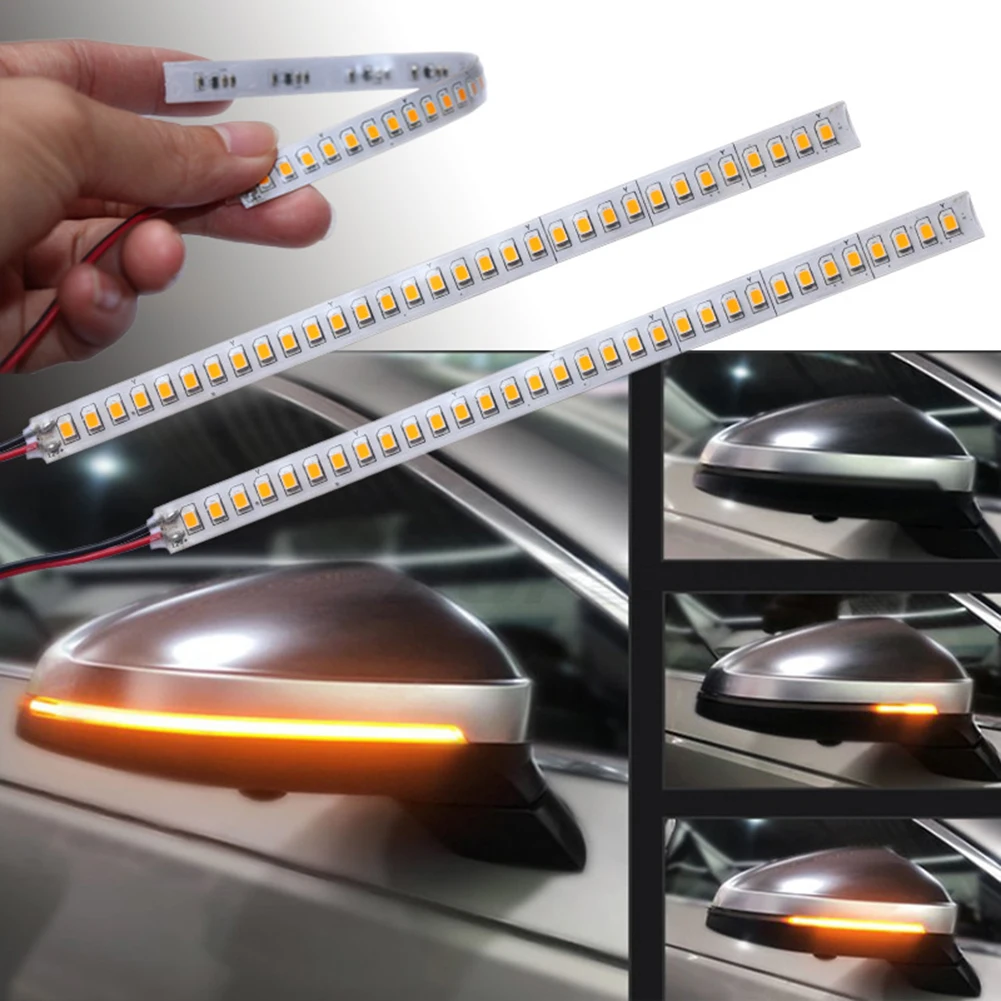 2pcs 7" 32 LED Amber Car Door Mirror Sequential Flowing Turn Signal Light Strip High Quality Tape Lights | Автомобили и