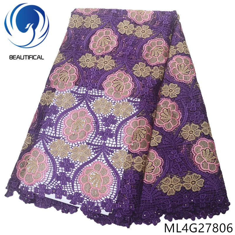 

BEAUTIFICAL nigerian lace fabrics Fashion embroidery chemical lace beads fabric with stones for dress guipure lace ML4G278