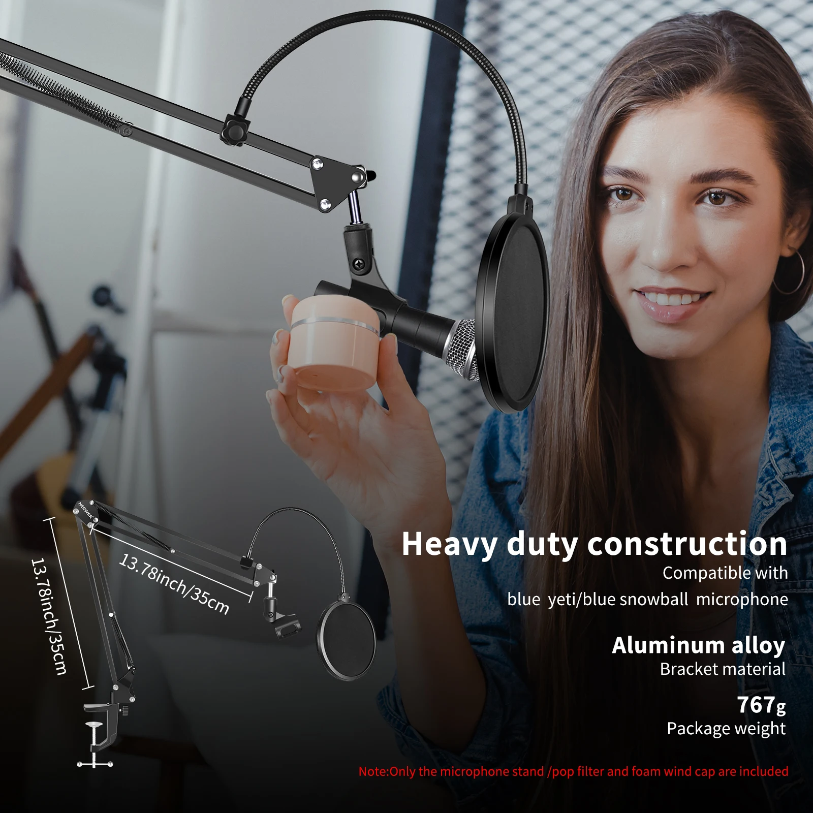 Neewer микрофон стрелы рычаг комплект ножничный стенд с микрофоном клип Поп фильтр