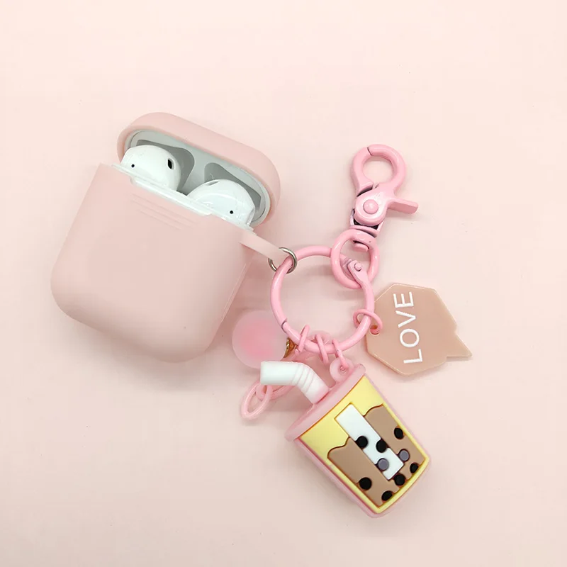 Cute Sweet Milk Tea Keychain Silicone Earphone Case for Apple Airpods Accessories Bluetooth Headset Charger Box Protect Cover |