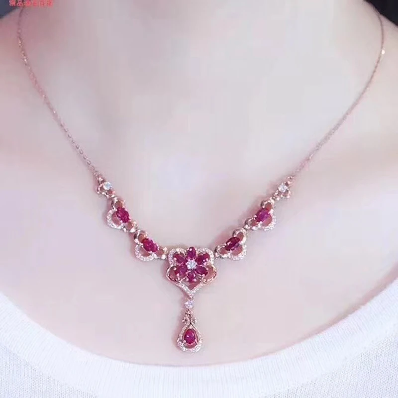 

Natural Pink Topaz Necklaces S925 Silver Genuine Gemstones Necklaces for wedding Female fine Jewelry gift Certificate #Q901