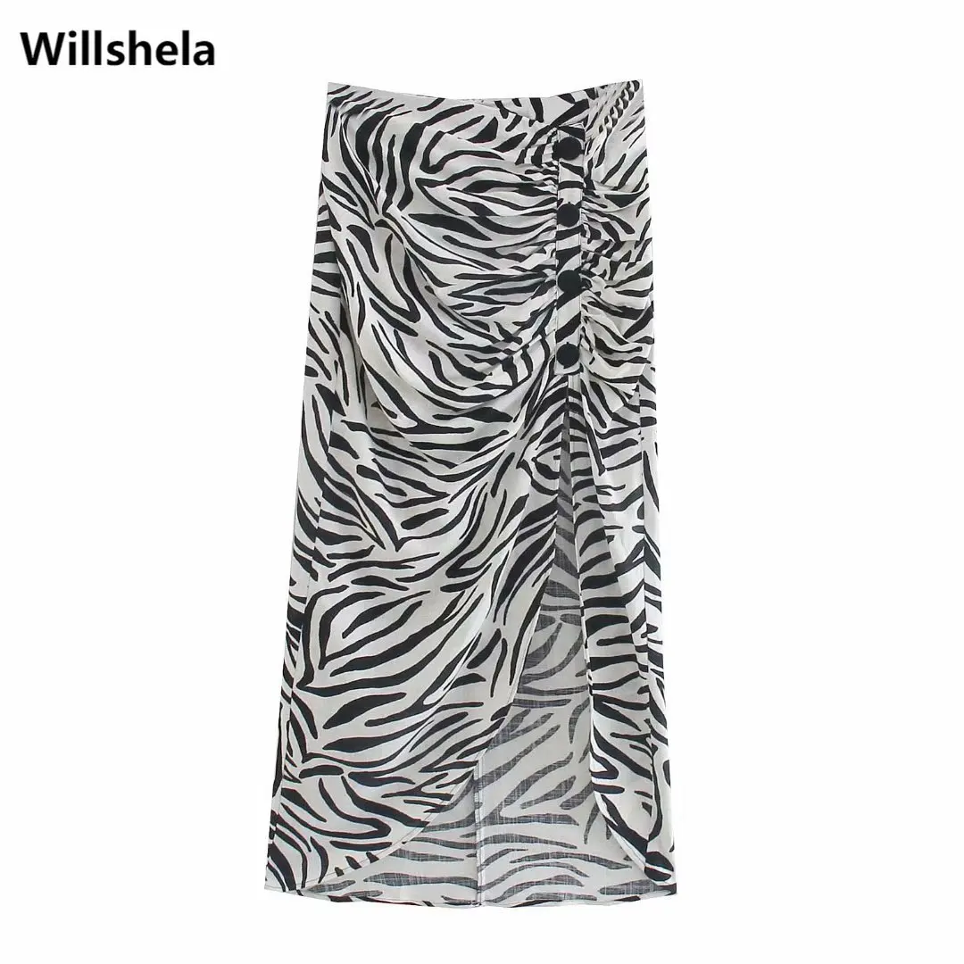 

2021 Женская винтажная Полосатая юбка миди с принтом зебры, асимметричная юбка с высокой талией и разрезом, элегантная шикарная Женская юбка ...