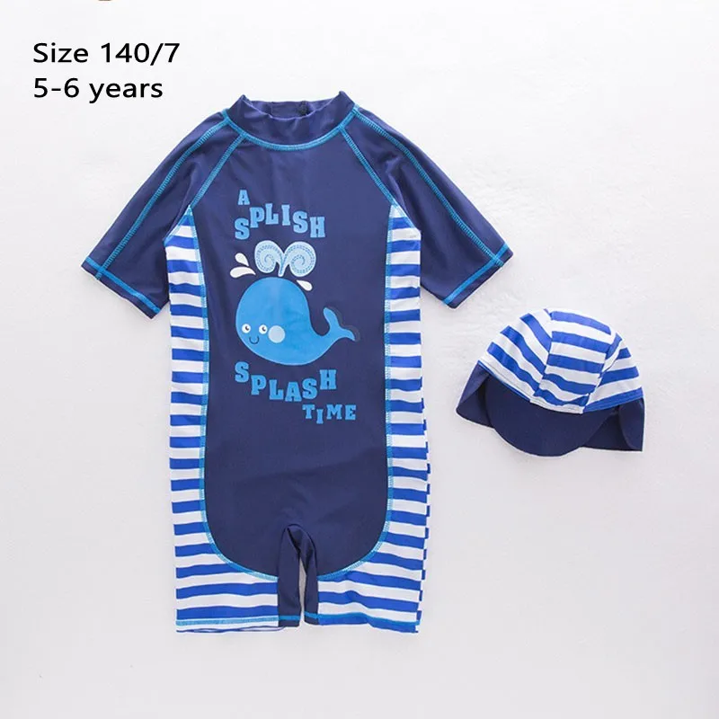 Новинка, летний купальный костюм для маленьких мальчиков+ шапочка, комплект из 2 предметов, купальный костюм в полоску с рисунком Кита одежда для купания для малышей, детский пляжный купальный костюм - Цвет: blue 7