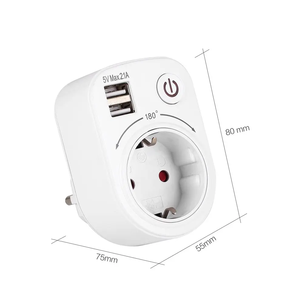 5V 2.1A Electric Dual USB Charger Adapter EU Plug Intelligent Plug-in Wall Socket Charging Power Switch Outlet Home Travel | Обустройство
