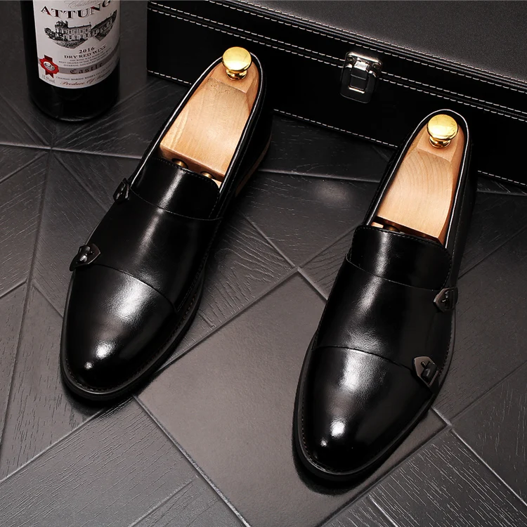 Мужские глянцевые туфли на плоской подошве с пряжкой|Туфли| |