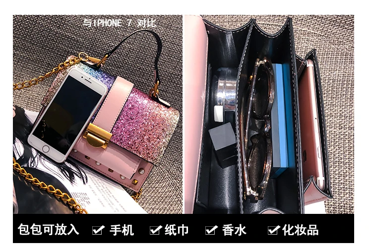 

Fashion Mini Sequins Rainbow Lady Shoulder Bags for Women Rhinestone Purse