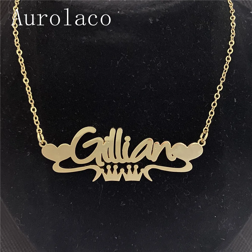 

Ожерелье AurolaCo с именем на заказ с сердцем и короной, ожерелье с именной табличкой из нержавеющей стали на заказ для женщин/я подарок