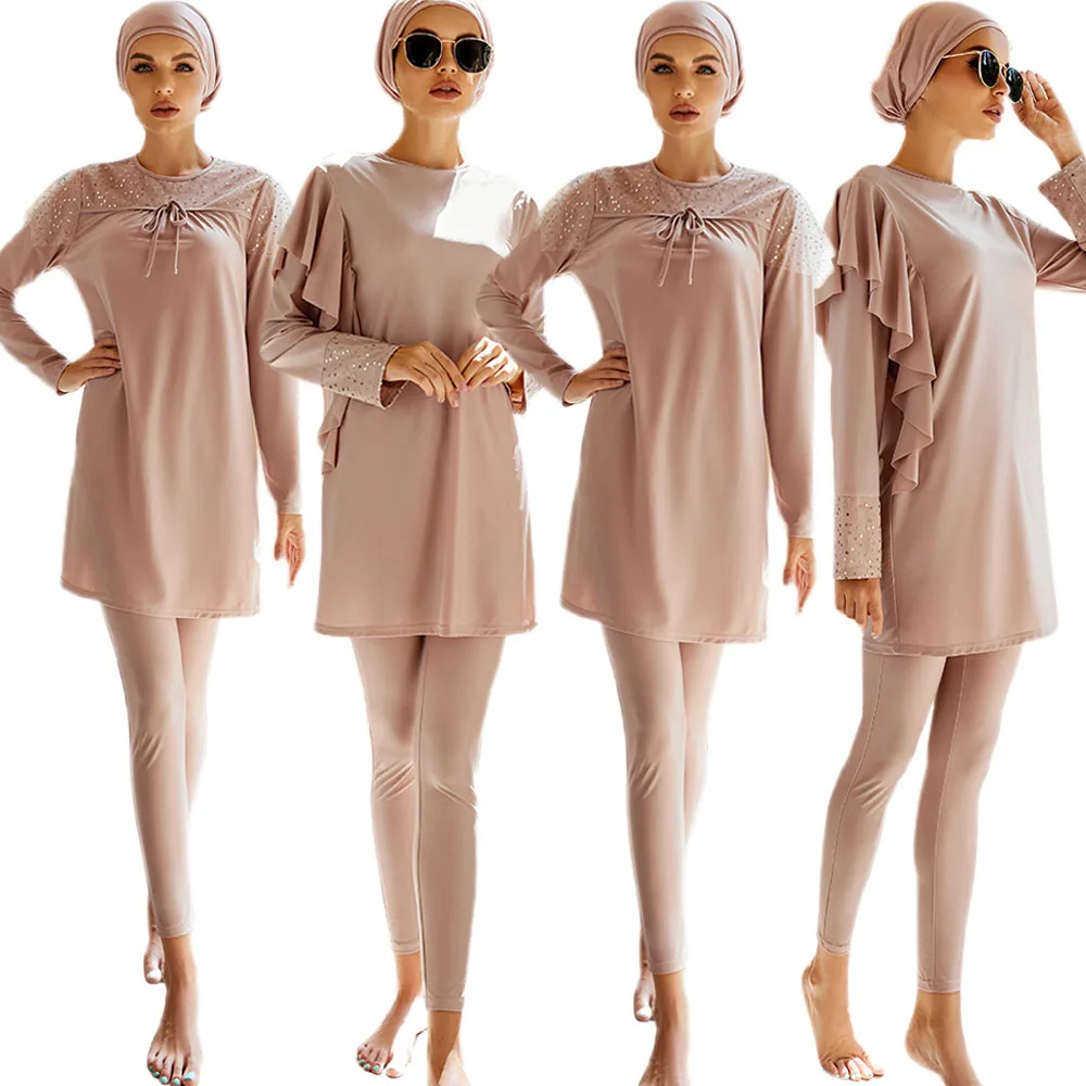 

Women Islamic Muslim Swimsuit Clothing Arabian Swimsuit Ladies Hijab Burkinis Swimwear Long Sleeve Modest 3 Pieces Swim Suits