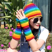 tiyihailey free shipping 2020 new fashion rainbow colorful winter warm thick fleece inside women wool fingerless gloves