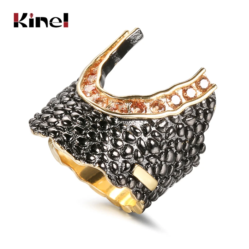 Kinel 2020 Новое поступление готическое панк кольцо черное мозаичный циркон камень