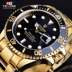 Imported TEVISE Luxury Calendar Gold Waterproof Stainless Steel Men Automatic Mechanical Business Fashion Wri