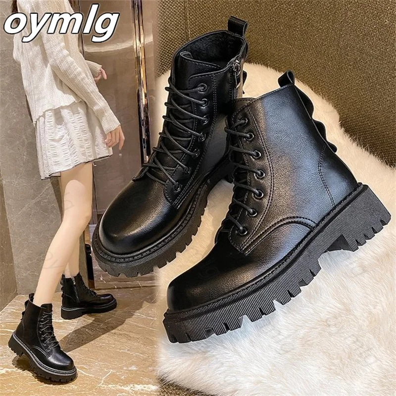 

Martin boots women's low-heeled side zipper fashion short boots autumn and winter 2021 new fashion lace-up women's boots