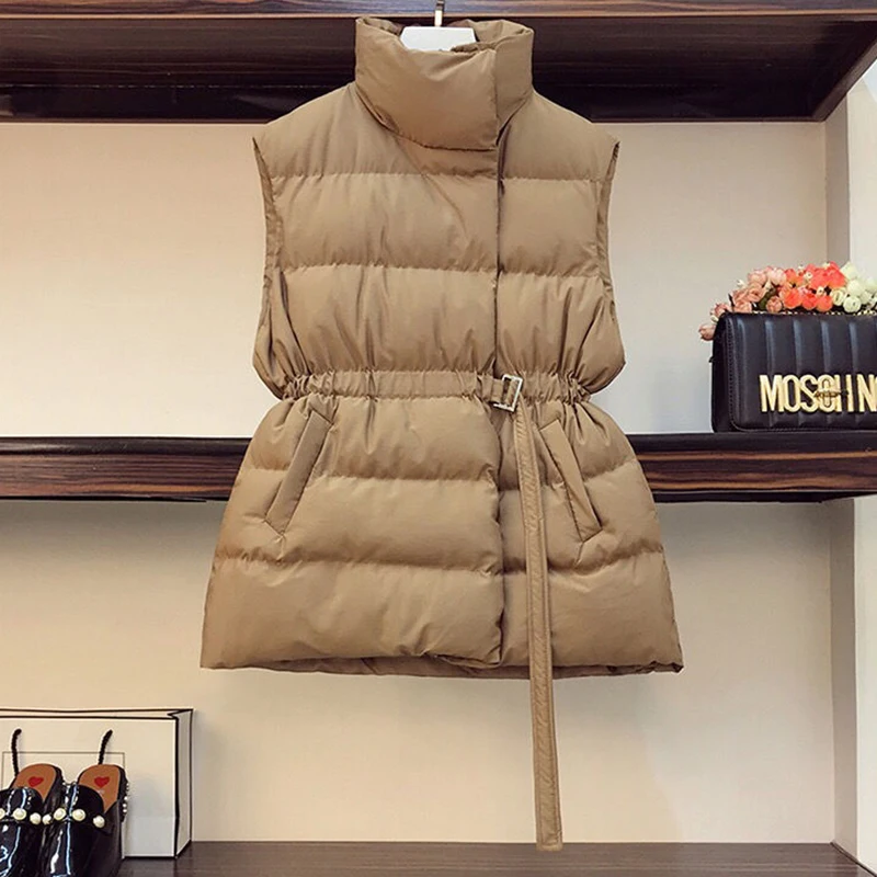 

YIZZHOY Winter 2022 Women Black Vest New Harajuku Loose Y2K Vest Jacket Fashion High Waist Warm Cotton Belt Basic Vest Coat