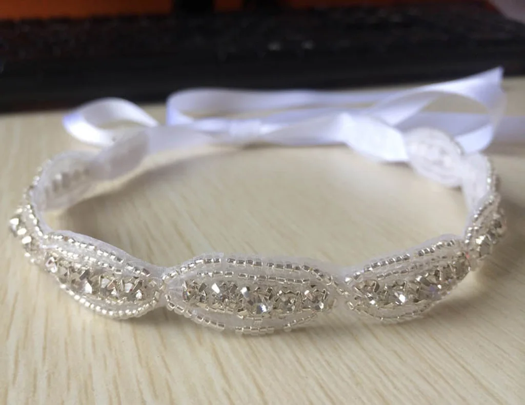 

2 Pieces Baby Girls Kids Ribbon Tie Hair Band Children Rhinestone Headband