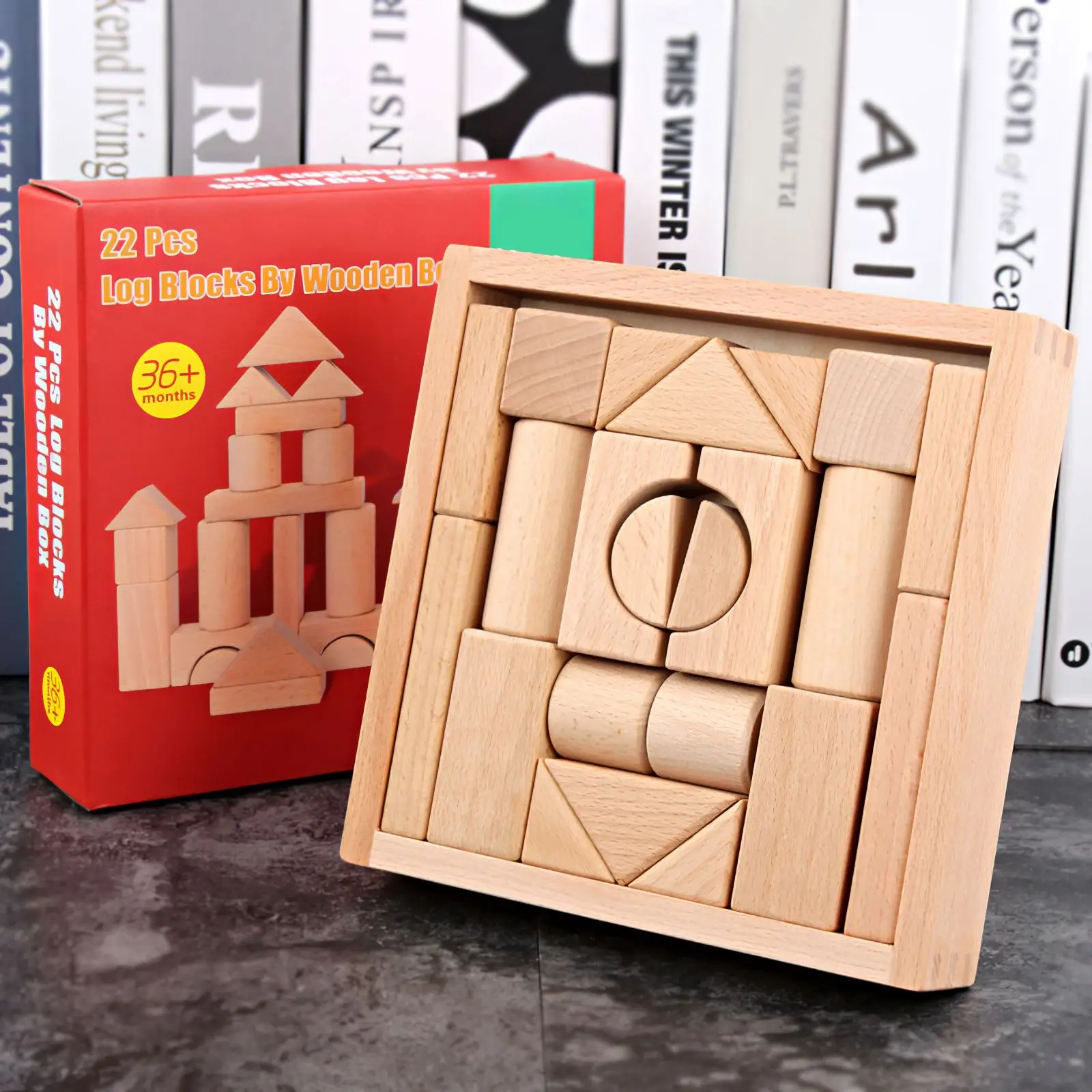 

22Pcs Natural Wooden Building Blocks Educational Montessori Toys Stable Building Set Toys for Toddlers Kids Boys Girls