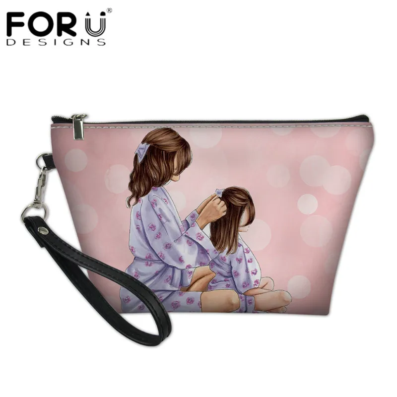 FORUDESIGNS/черные коричневые волосы для мамы и дочки, розовые косметички с принтом, кожаные женские дорожные косметички на молнии, сумка-Органайзер для ванной - Цвет: HMA485Z8