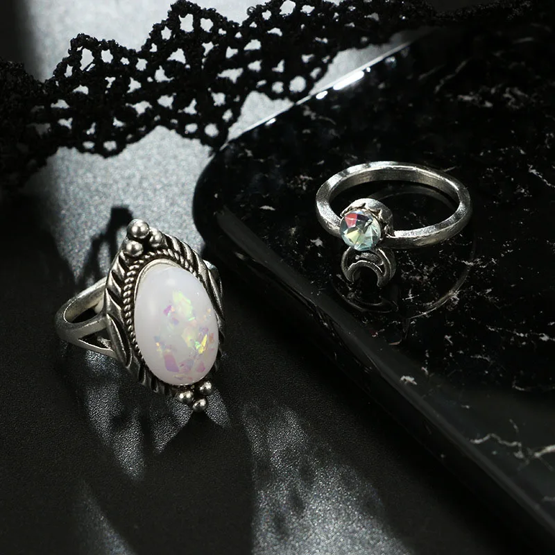 

Winter 10Pcs/set Opal Bohemian Knuckle Ring Set Retro Charming Punk Stacking Ring Finger Midi Ring Set for Women Girl Jewelry