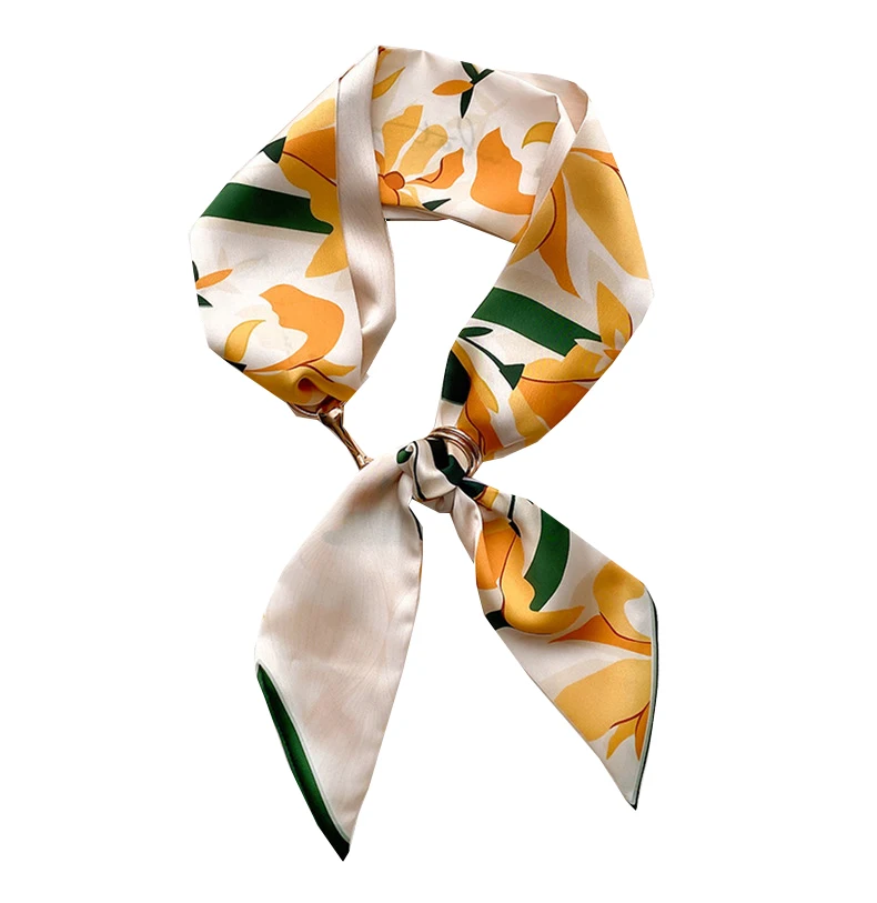 

French Elegant Slender Long Hairband Female Autumn Winter Imitation Silk Decorative Flowers Scarf Warm Tied Bag Streamers E75