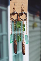 handmade green leaves forest woodland crystal earrings