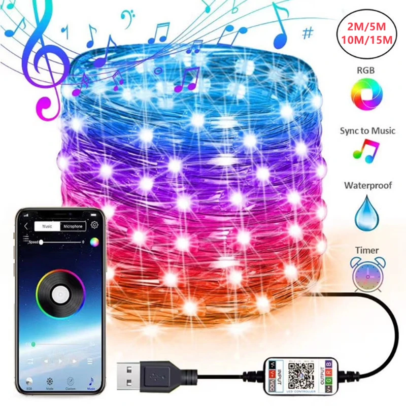 

5/10M LED String Lights Christmas Decoration Garland Bluetooth App Control Smart Fairy Twinkle Lights Timer Music Sync Home Deco