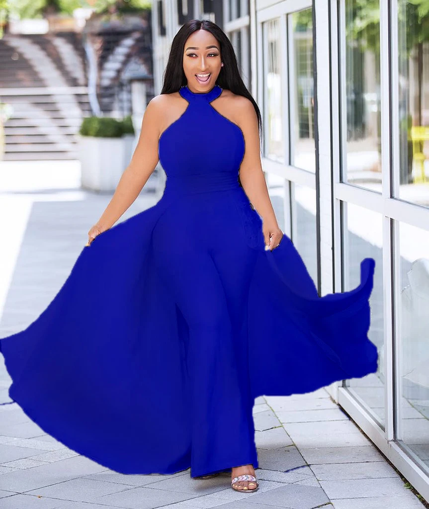 

Sexy Backless Strapless Club Party Women Jumpsuits Summer Streetwear Office Lady Casual Blue Slim Wide Legs High Waist Rompers