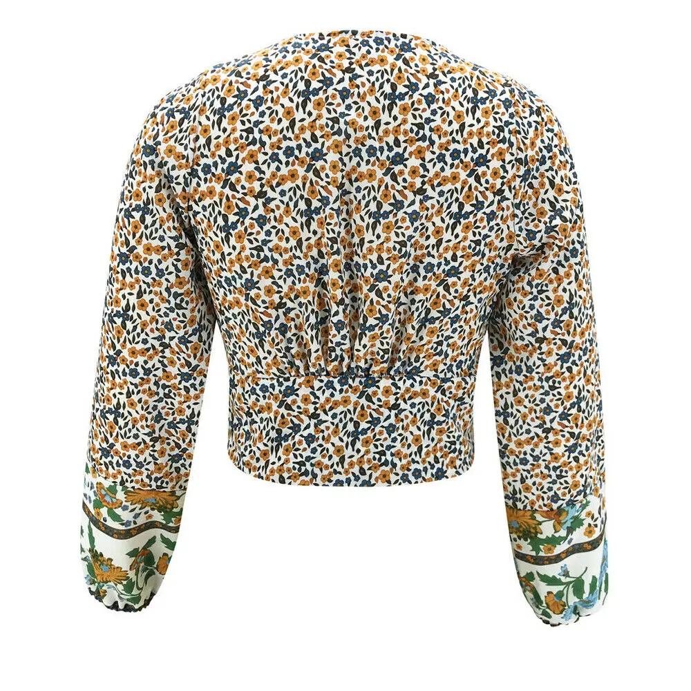 

Fashion Women Sexy Floral Knotted Tie Cardigan Tops Casual Front Bolero Shrug Long Sleeve Crop Top Sweatshirt S-XL