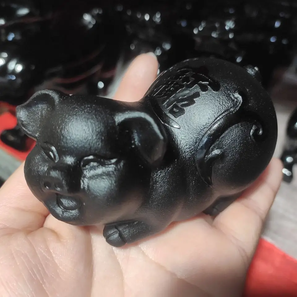 

1pcs Natural Obsidian Quartz pig Hand Carved Crystal Polished Quartz Healing Stones Gemstones For Home DIY Decorations