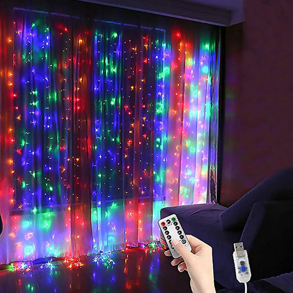 

LED Curtain Stripe string Lights, 300LED 8 Modes Remote Control Fairy String Lights Garland 0utdoor Home Wedding Decoration