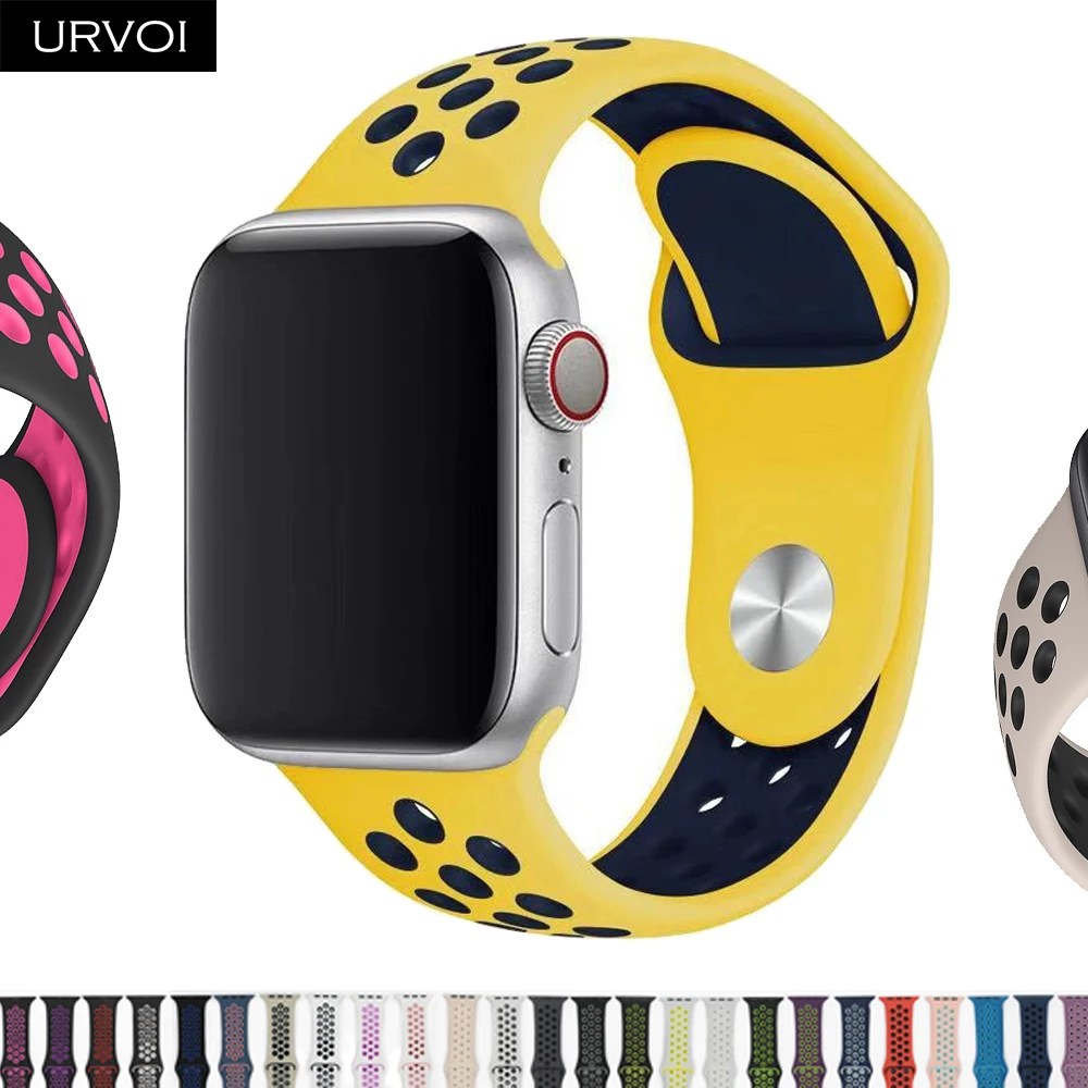 URVOI спортивный ремешок для Apple Watch Nike+ Серия 5 4 3 2 1 силиконовый ремешок для iwatch Дышащие новые цвета 38/40 42/44 мм