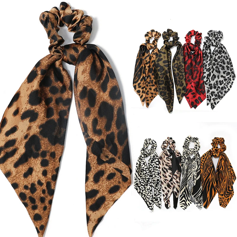 

Leopard Big Bow Knotted Hair Rope Long Streamer Scrunchies Women Fashion Elastic Hair Scarf Hair Rings Hair Accessories Headwear