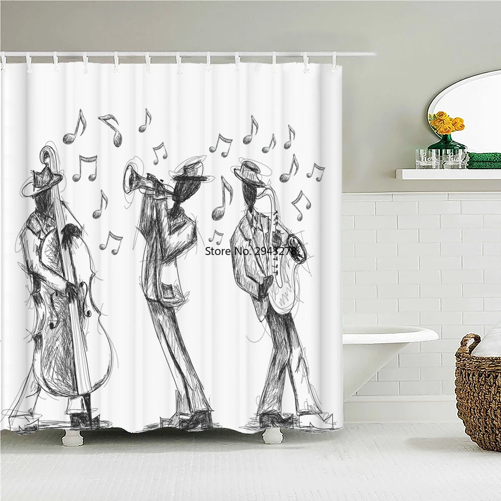 

Music Guitar Rock 3d Bathroom Shower Curtains Modern Simple Style Bath Curtain Fabric Waterproof Polyester Home Decor with Hooks