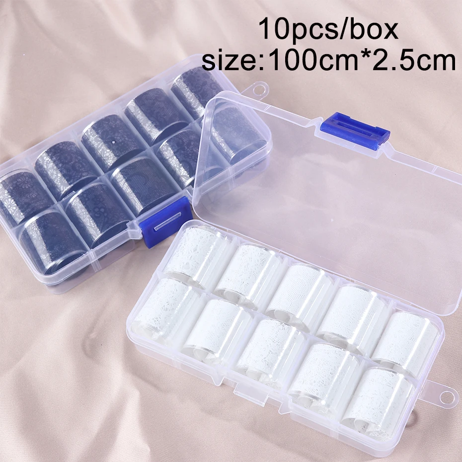 

10pcs Nail Foil Set Lace Black White Flowers Adhesive Decals Nail Art Transfer Sticker For UV Gel Manicure Wrap Slider SA1017