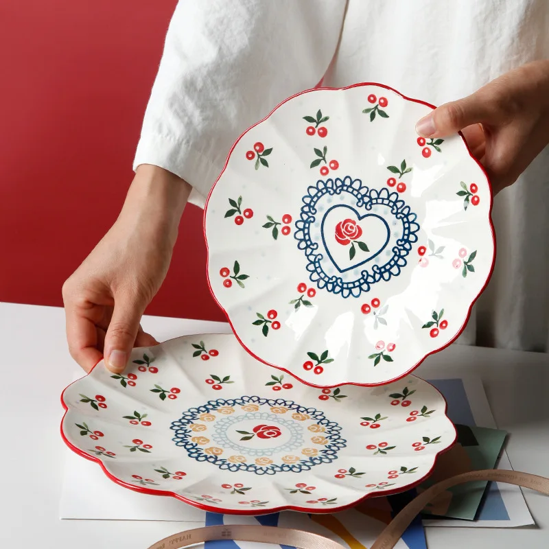 1 шт рисунок в форме цветка керамическая тарелка для сервировки вишня цвету ужин