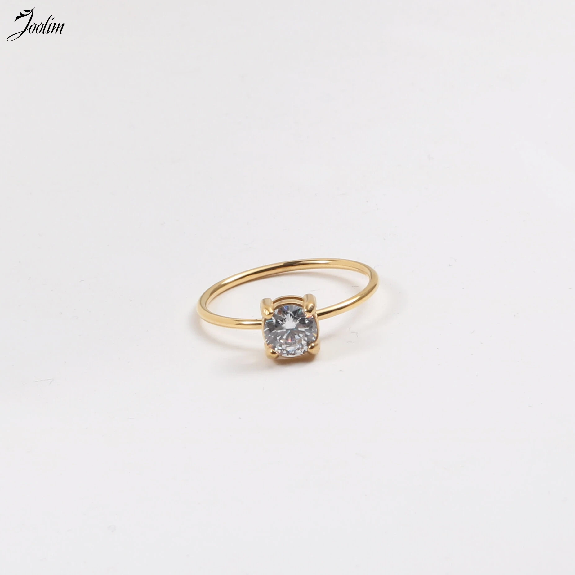 

Joolim High End Gold PVD Waterproof Fine Set Big Zircon Rings for Women Stainless Steel Jewelry Wholesale