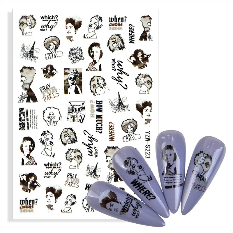 3D наклейки для ногтей цветочные граффити абстрактные сексуальные женские лица