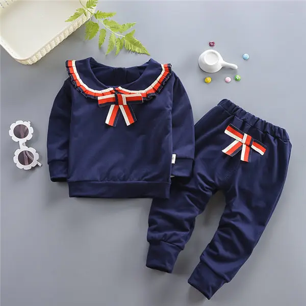 dark blue5 Комплекты одежды для маленьких мальчиков, зимний теплый спортивный костюм для девочек, модные Бархатные Теплые Топы+ штаны, детский спортивный костюм из 2 предметов для 1-4 лет - Цвет: dark blue5