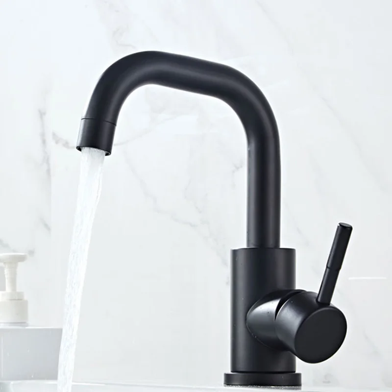 

LBER Modern Bathroom Faucet Basin Faucets Black Sink Mixer Taps Kitchen Single Lever Faucet Black Basin Mixer Home Improvement