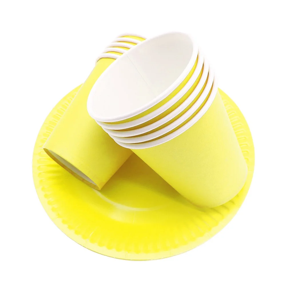 40 шт./лот плотные желтые бумажные тарелки чашки товары для вечеринки в честь Дня