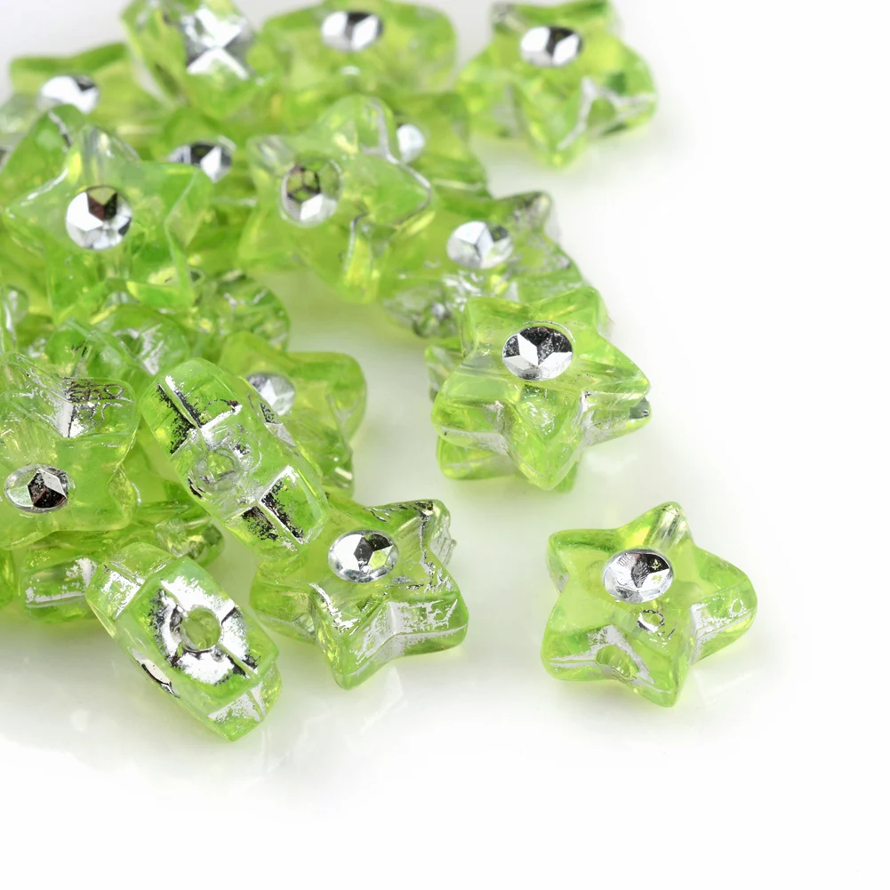 

500g Plating Transparent Acrylic Star Beads Silver Metal Enlaced Beads For DIY Jewelry, 9x8.5x4mm, Hole: 1mm; about 3000pcs