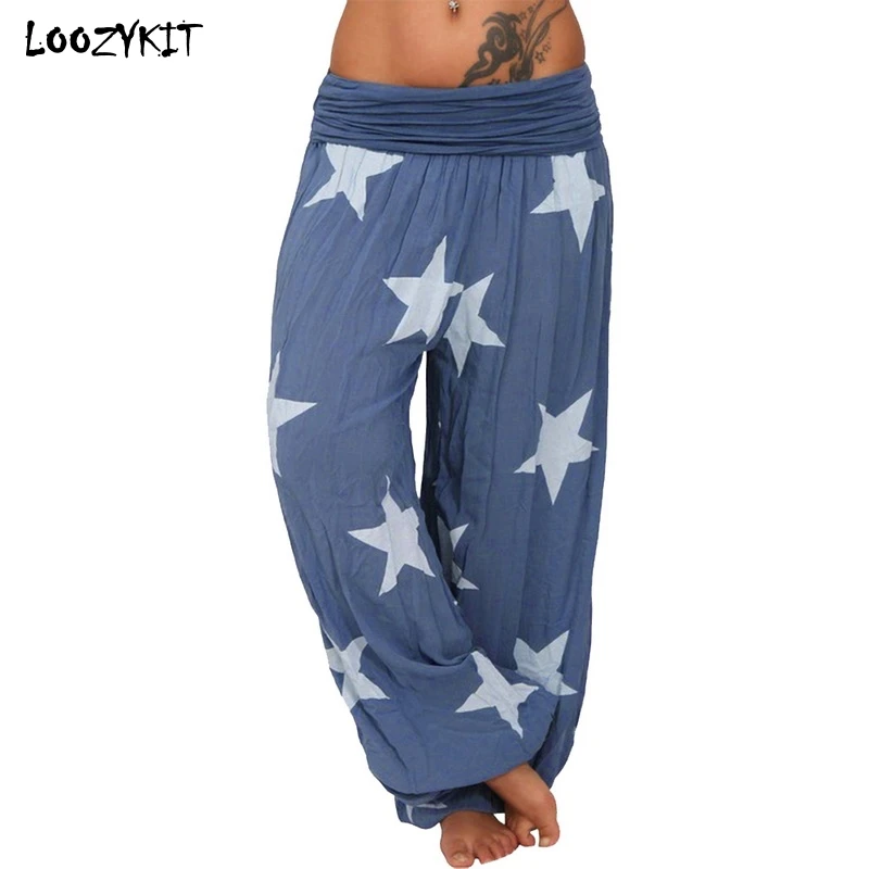 LOOZYKIT женские шаровары высокая эластичная талия принт со звездой длинные штаны