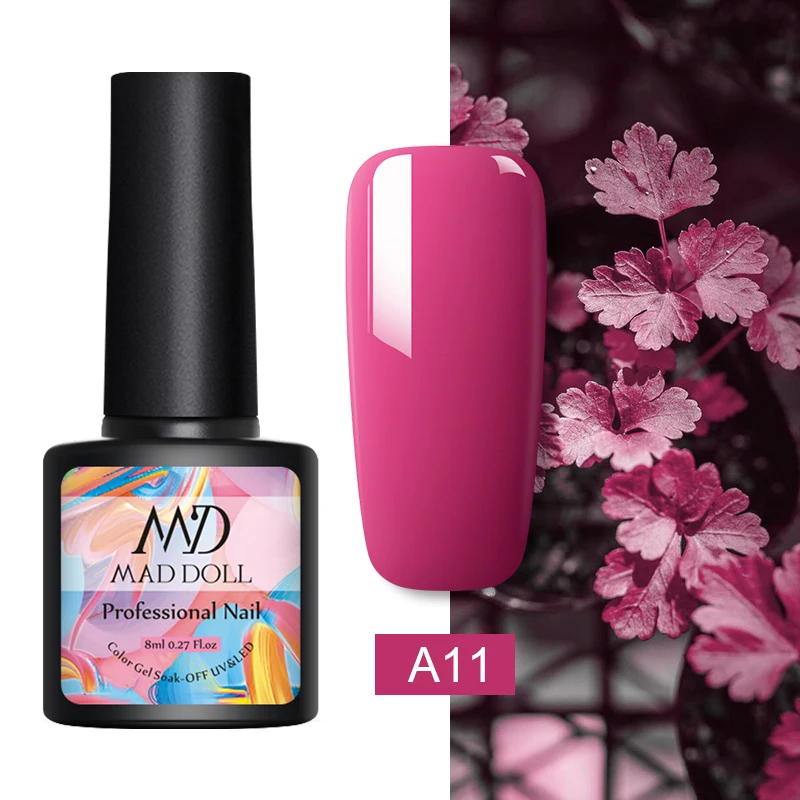 31-A11 MAD DOLL, 8 мл, Гель-лак для ногтей, серый, красный, смешанные цвета, один отмачиваемый УФ-Гель-лак, Полупостоянный гель для дизайна ногтей - Цвет: 31-A11